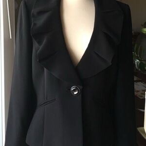 Tahari Black Women's Blazer with Ruffled Collar